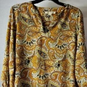 Michael Kors Marigold Paisley long  Sleeve Blouse Top xl‎
